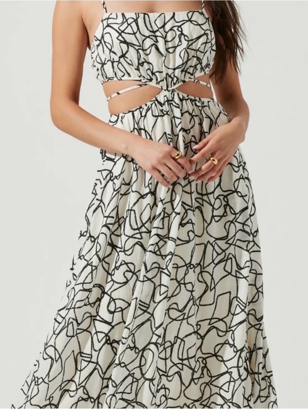 ASTR Women's White Abstract Print Cutout Maxi Dress
